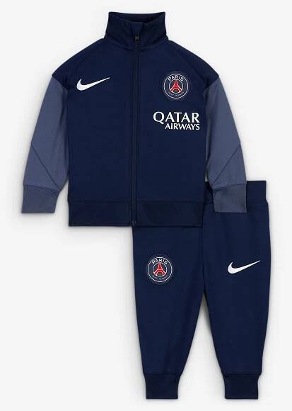 Pletená fotbalová souprava Nike Dri-FIT Paris Saint-Germain Strike pro kojence a batolata - Midnight Navy/Diffused Blue/Bílá