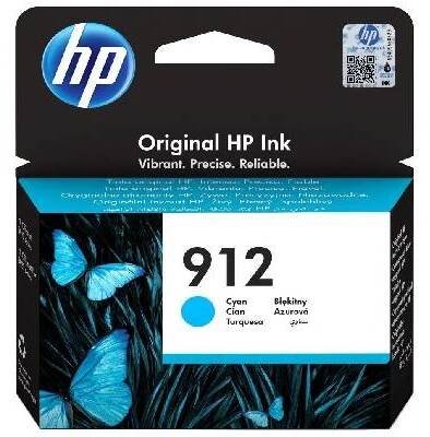 HP 912 (3YL77AE) azurová Inkoustová náplň, originální, pro tiskárny HP OfficeJet 8013, OfficeJet Pro 8023, 2,93ml, 315 stran, azurová 3YL77AE