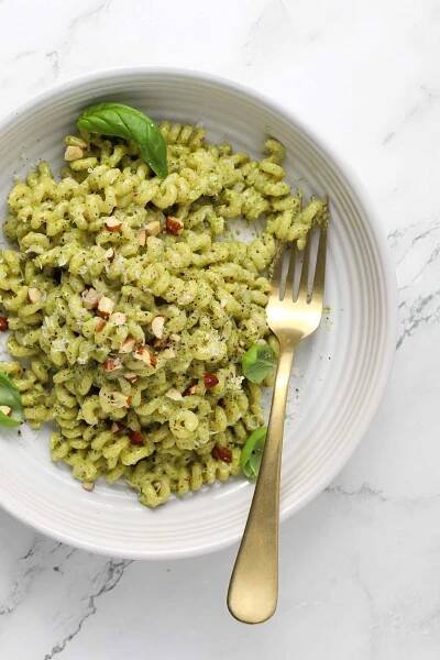 smoked almond pesto pasta