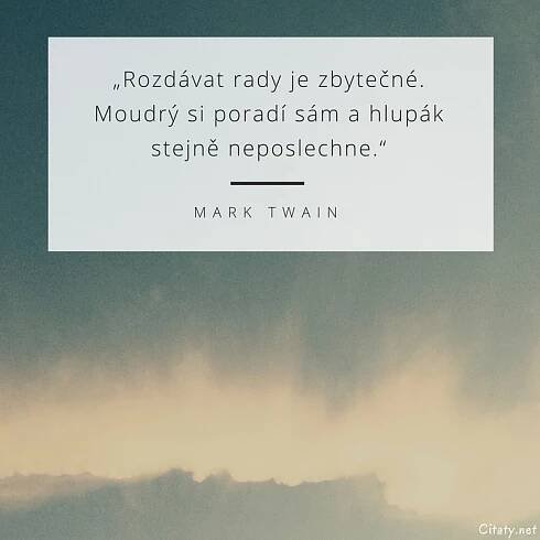 Rozdávat rady je zbytečné. Moudrý si poradí sám a hlupák...