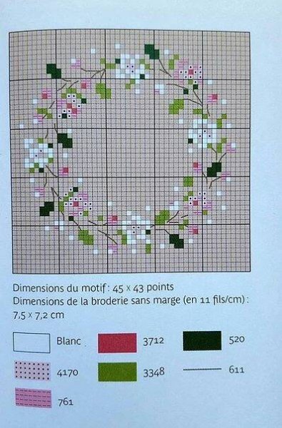 a cross stitch pattern with flowers and leaves on the bottom, along with colors to choose from
