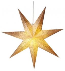 Vánoční hvězda papírová závěsné se zlatými třpytkami na okrajích, bílá, 60 cm, vnitřní