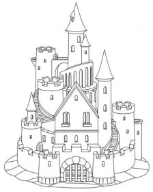 Vektorový černý, bílý zámecký hrad, písečný hrad — Ilustrace