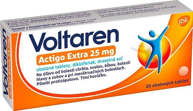 Voltaren Actigo Extra 25 mg tablety 1x20 tbl, rýchla uľava od bolesti s protizápalovým účinkom