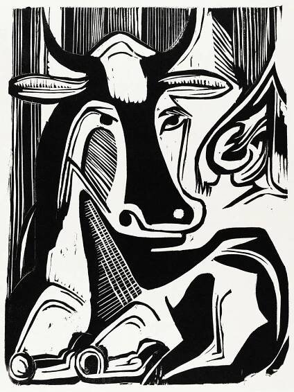 The Large Cow Lying Down (Graphic) - Ernst Ludwig Kirchner | Reprodukce slavných obrazů na zeď | Posters.cz