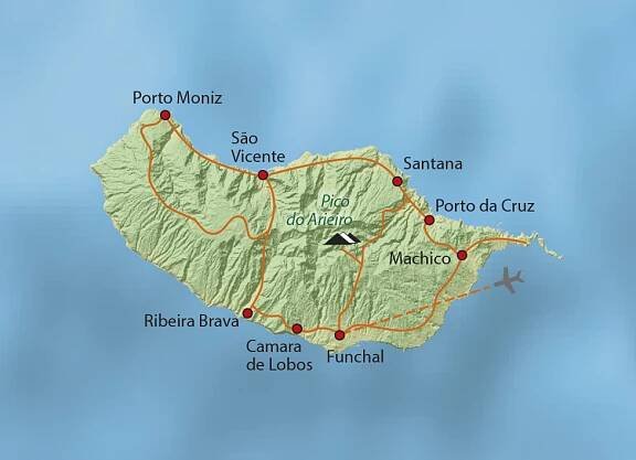 Mapa trasy zájezdu Ostrov květů a vůní Madeira