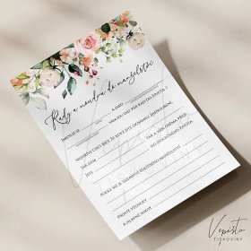 Růžové květy, svatební doplňovačka s radami do manželství