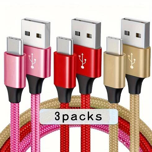* _ USB-C Fast Charging Cable - Durable Nylon, Multiple Lengths (3.3ft/6.6ft/10ft) for Samsung, OnePlus, Xiaomi & More - Flat Design with Frosted
