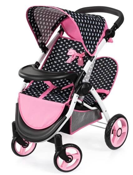 Bayer Design Kočárek pro panenky Twin Star růžová/černá