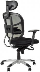 STEMA Otočná kancelářská židle HN-5018. Nastavitelná opěrka hlavy, zad a područek. Bederní opěrka. Synchronní mechanismus s posuvným sedlem. Sedací pěna s vysokou hustotou. Síťovaná zádová opěrka.