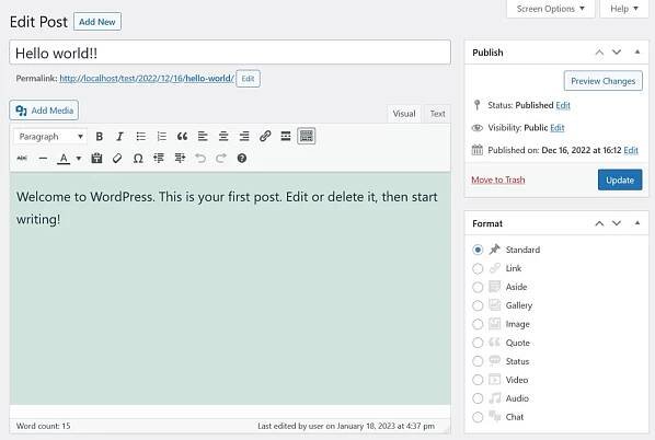 wordpress classic editor user interface