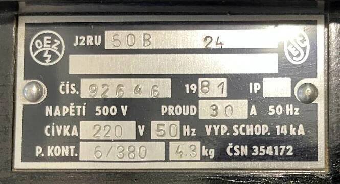 Jistič DEON J2RU 50B 30A s vypínací cívkou