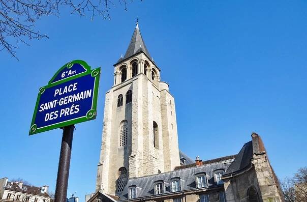 Saint-Germain-des-Prés neighborhood and its medieval Abbey, Paris, France 