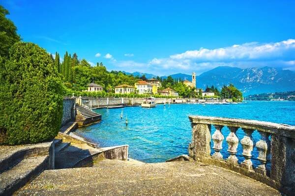 The path along the water in the town of Tramezzo, Italy