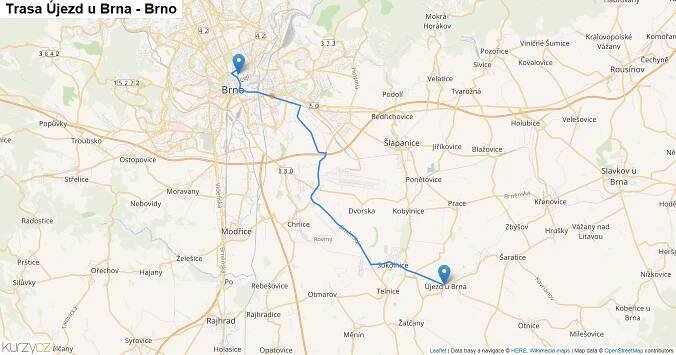 Plánování trasy Újezd u Brna - Brno - doprava | Kurzy.cz