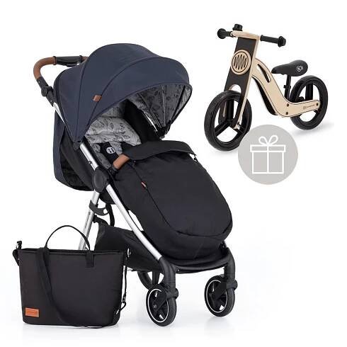 PETITE&MARS Kočárek sportovní Royal Anthracite Blue Complete + odrážedlo Uniq Natural
