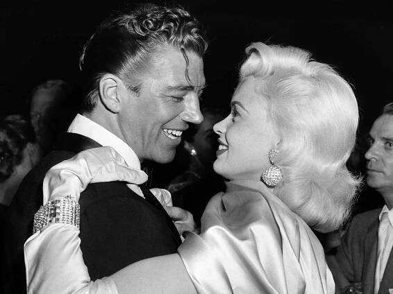 Jayne Mansfield and Mickey Hargitay attend the Makeup Artist Ball on September 29, 1956 in Los Angeles,California. 