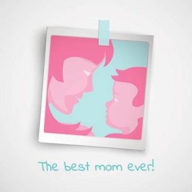 blahopřání pro den matek se ženami a dětskými růžovými siluetami na fotorámku a сongratulations text - růžová fotky stock ilustrace