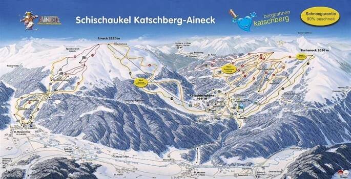 Lyžařská mapa sjezdovek areálu Katschberg - Aineck