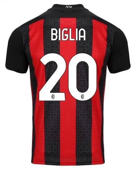 AC Milan Home Jersey 2020 2021 + Biglia 20 Printing