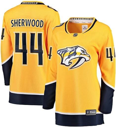 Women's Nashville Predators Kiefer Sherwood Fanatics Gold Home Breakaway Player Jersey