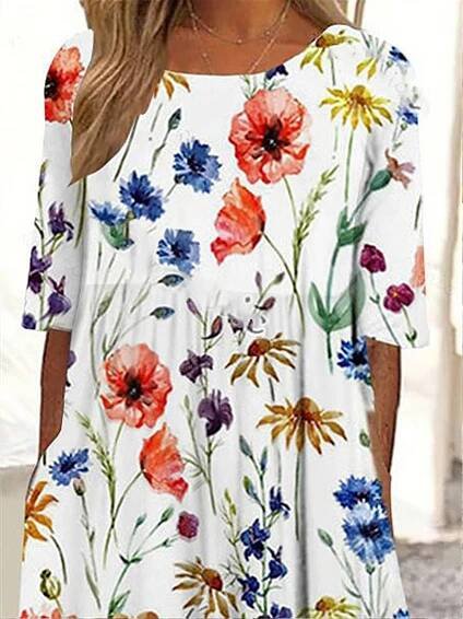 🔥😍【Bestseller】[S-3XL] 2025 Ležérní letní šaty s kulatým výstřihem s po – Kanimyon