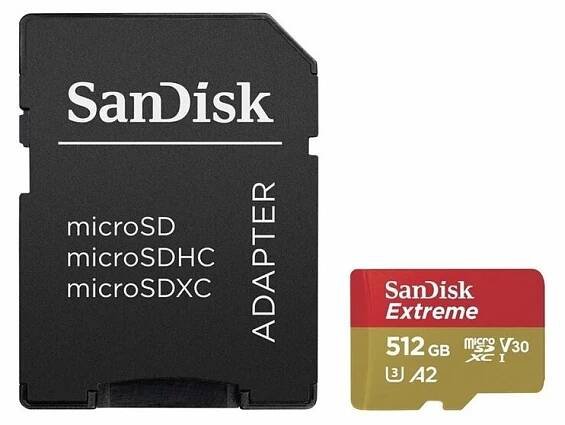 Paměťová karta SanDisk Micro SDXC Extreme 512GB UHS-I U3 (160R/90W) + adapter (SDSQXA1-512G-GN6MA)