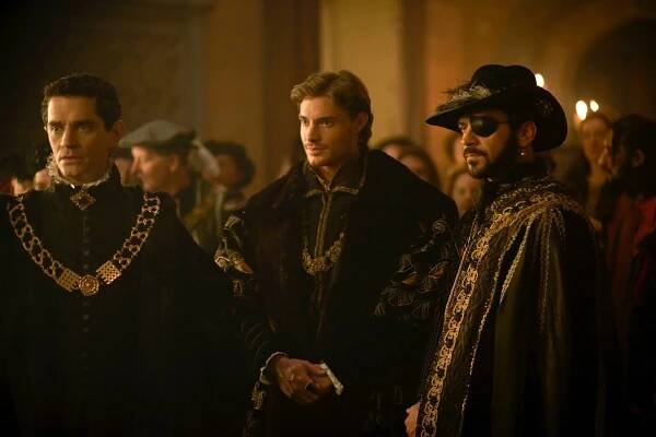 Tudorovci - Občanské nepokoje - Z filmu - James Frain, Max Brown, Alan Van Sprang