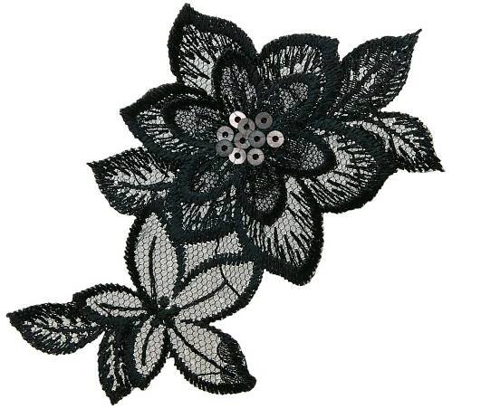Nažehlovačka Černí krajková květina s flitry 9 x 9,5 cm Monoquick