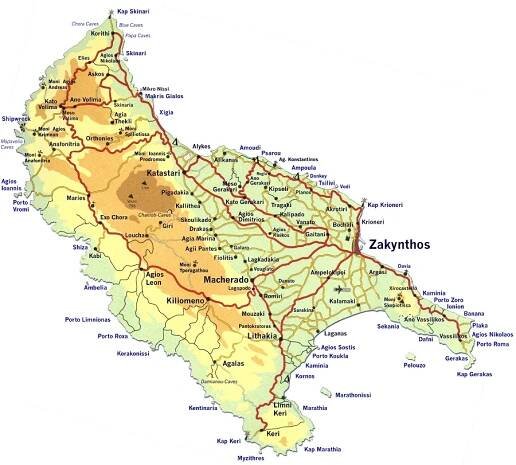 Ostrov Zakynthos mapa