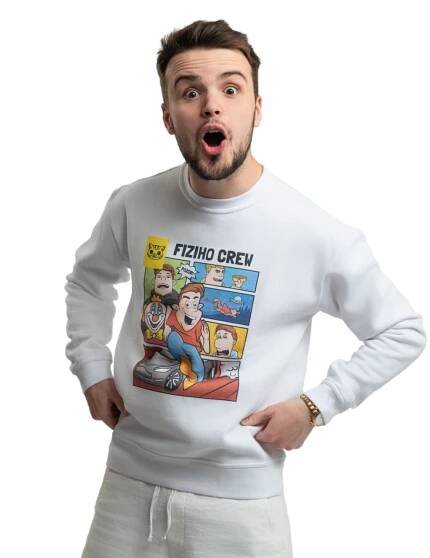 Mikina FIZIcrew KOMIKS - bílá bez kapuce