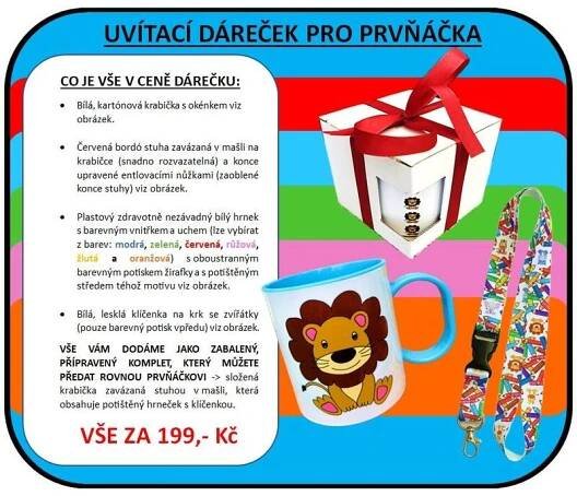 ALBRA (chráněná dílna) - distribuce učebnic a školních potřeb - Dárek pro PRVŇÁČKY - LVÍČEK (komplet + potisk: krabička