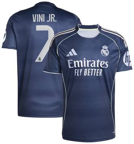 Real Madrid adidas Away Shirt 2025-26 with Vini Jr. 7 printing