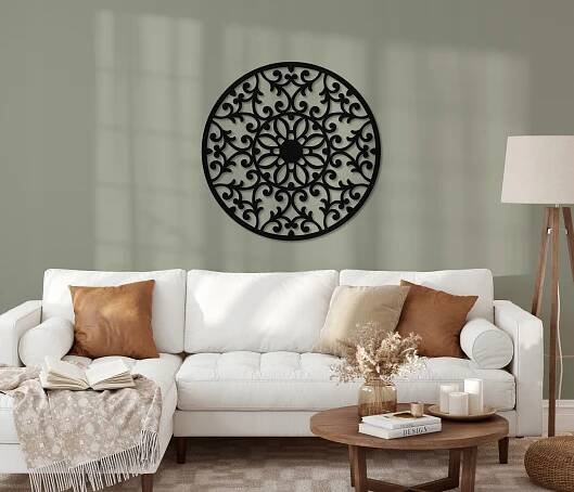 MANDALA NA ZEĎ OBRAZ AŽUROVÝ DŘEVĚNÝ NÁSTĚNNÁ DEKORACE PANEL 3D KUCHYNĚ Barva rámečku černá