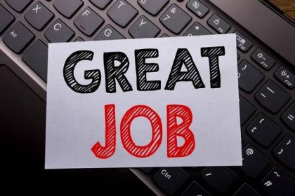 Word, writing Great Job. Business concept for Success Appreciation written on sticky note paper on the dark keyboard background. — Stock Image