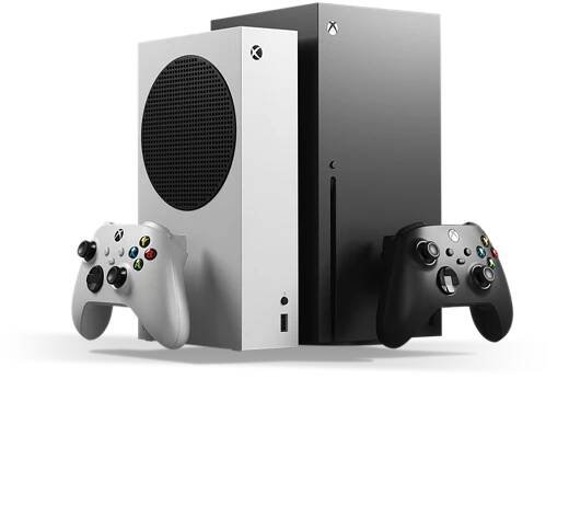 pohled zepředu na 2 zařízení konzole Xbox Series X|S