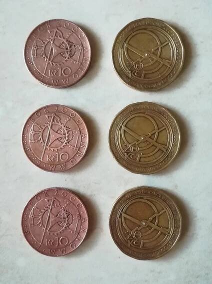 Mince 10Kc a 20kc, milenium 2000, 6ks - Numismatika