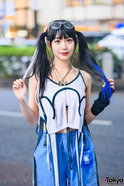 Harajuku Girl in M.Y.O.B Tokyo Street Style w/ Twin Tails, Cargo Pants, WEGO Accessories, Fancy Mental Bag & Kiko Mizuhara