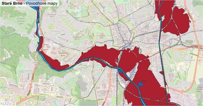 Povodňová mapa Staré Brno