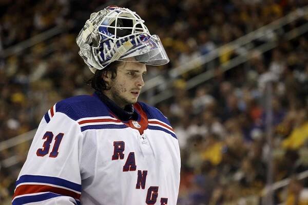 May 9, 2022; Pittsburgh, Pennsylvania, USA; New York Rangers goaltender Igor Shesterkin (31) returns to the net against the Pittsburgh Penguins during the second period in game four of the first round of the 2022 Stanley Cup Playoffs at PPG Paints Arena. The Penguins won 7-2.