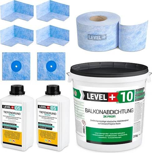 Hydroizolační sada Hydroizolační malta 2K 20kg Základní nátěr 2l Páska B04 20m Rohy, manžety Level+ SET28