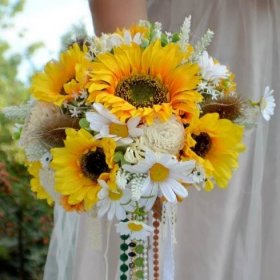 Svatební kytice Slunečnice boho a korsáž