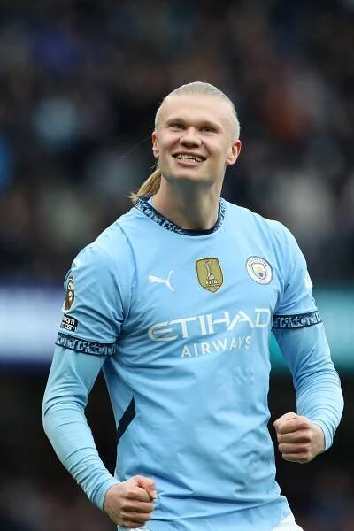 Erling Haaland of Manchester City celebrating a goal.