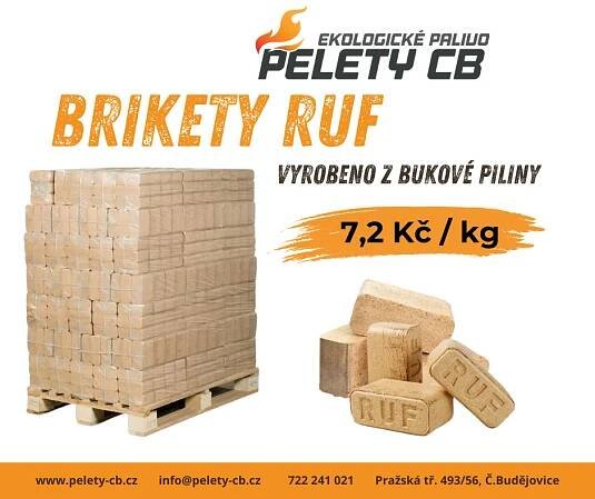 Brikety RUF z bukové piliny - České Budějovice