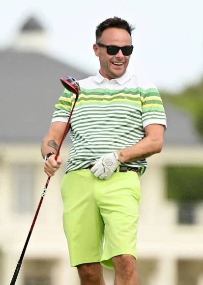 Ant McPartlin playing golf in Portugal.