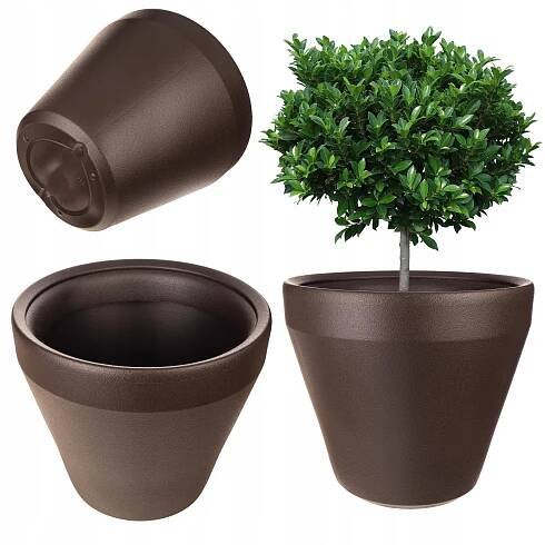 KVĚTINÁČ VELKÝ OBAL NA KVĚTINÁČ 46 cm KULATÝ ZAHRADNÍ TERASA HNĚDÁ