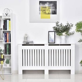 HOMCOM Slatted Radiator Cover Painted Cabinet MDF Lined Grill in White (152L x 19W x 81H cm) on Anglia Market: Products without category