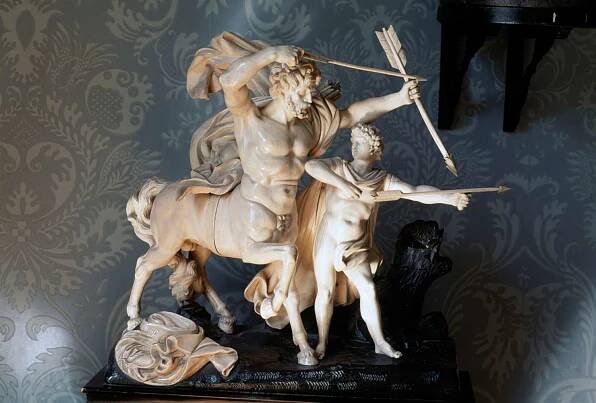 19th Century Ivory Sculpture of Chiron and Achilles