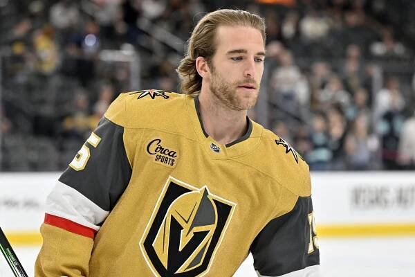 Noah Hanifin of the Vegas Golden Knights during warmups before a recent game.