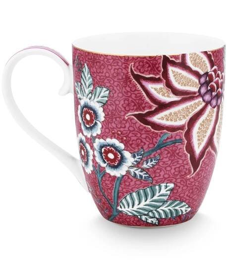 Pip Studio Flower Festival hrnek XL 440ml, tmavě růžový